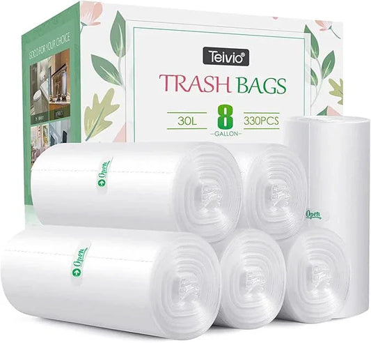 8 Gallon 330 Counts Strong Trash Bags Garbage Bags by Teivio, Bathroom Trash Can Bin Liners, Plastic Bags for home office kitchen, Clear - NeatNest
