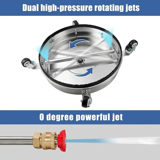 janz 17" Pressure Washer Surface Cleaner with 4 Wheels, 1/4" Quick Plug, 2 Extension Wands, 2 Replacement Nozzles and 3 Spray Nozzles, 4000 PSI - NeatNest