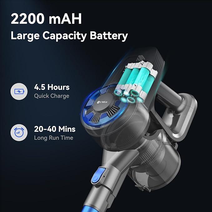 Cordless Vacuum Cleaner,8-in-1 Lightweight Stick Vacuum with Powerful Suction,Self-Standing,40 Mins Max Runtime,Rechargeable Vacuum Cleaners for Home,Hardwood Floor,Carpet,Pet Hair (Charcoal) - NeatNest