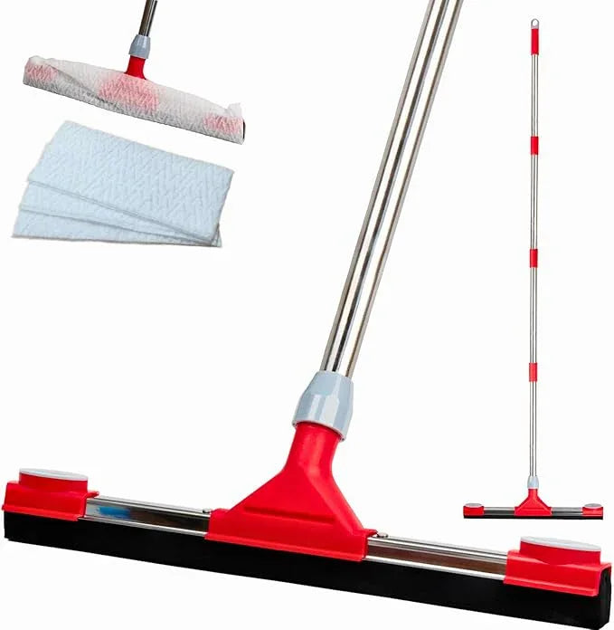 Heavy Duty Floor Squeegee for Concrete Floor – 17.3” EVA Foam Blade with Cloth Clip Design, 62” Extendable Handle, Multi-Surface Floor Squeegee Broom for Windows, Bathroom, Garage, Tile, Patio &Shower - NeatNest