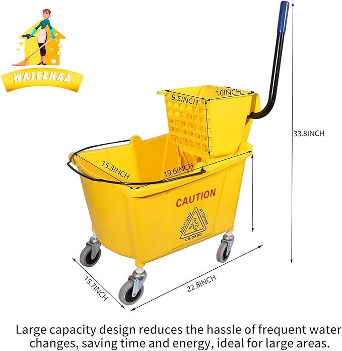 Commercial Mop Bucket with Side-Press Wringer for Floor Cleaning, 35 Quarts, Yellow, Including One Commercial Mop - NeatNest