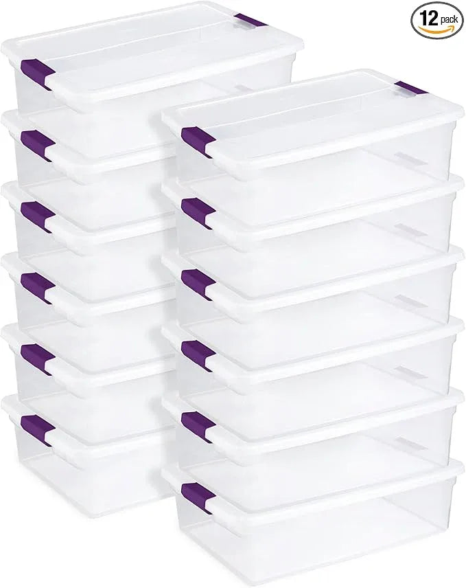 Sterilite 12-Pack 32 Quart ClearView Latch Box, Stackable Organizer Bins with Latching Lids - Clear Plastic Organization Containers for Closet, Bedroom, Shelving Units and Everyday Home Storage - NeatNest
