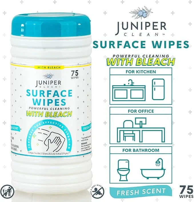 4 Pack Surface Cleaning Wipes with Bleach, All-Purpose Cleaner for Bathroom, Kitchen, Office, 300 Count Canister, 7.5" x 7" Sheet, Fresh Scent, Lint Free & Durable - NeatNest