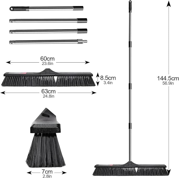 Push Broom Outdoor Heavy Duty,Masthome 24" Push Broom with Stiff Bristles,Heavy Duty Garden Broom,Outdoor Stiff Sweeping Broom for Garage Yard Patio Deck Concrete Wood Stone Floors Scrub and Cleaning - NeatNest