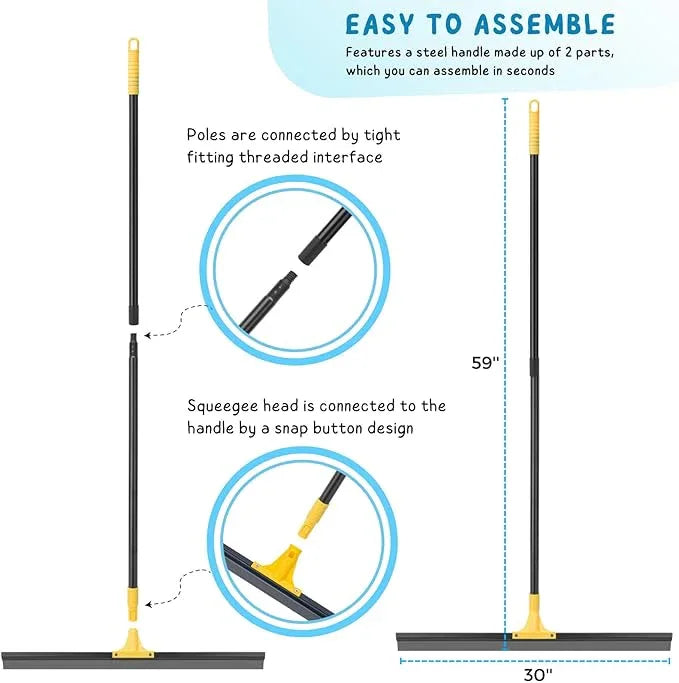 Floor Squeegee for Concrete, 30'' Large Rubber Broom for Tile, 59'' Long Handle Heavy Duty Water Wiper for Garage, Deck - NeatNest