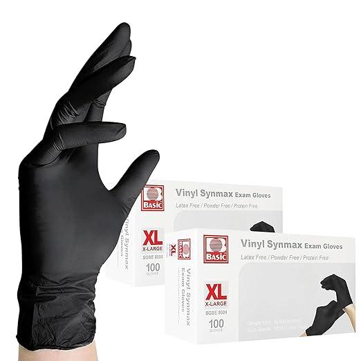 Jointown Vinyl Exam Gloves- 4 mil Safty Glove Latex-Free & Powder-Free, SGBE 8004 Synmax Disposable Medical Glove X-Large (2 Boxes of 100, Black) - NeatNest