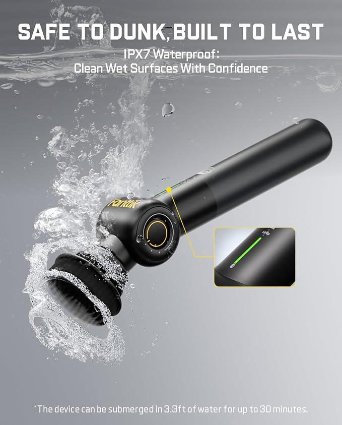 Fanttik Flip G9 Pro Electric Scrubber, VoltiPulse Motor, Dual-Speed Cleaner with 6 Brush Heads, Adjustable Angle & Extendable Handle, IPX7 Waterproof, Type-C Charge for Bathroom, Tile, Grout - Black - NeatNest