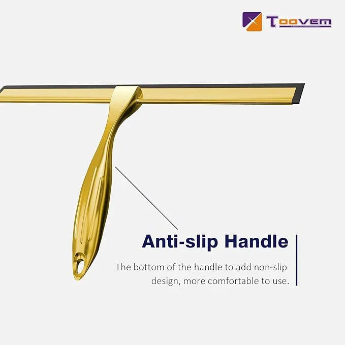 TOOVEM 12 Inch Shower Squeegee for Glass Doors, Window, Bathroom, Car Windshield, Shower Cleaning Tools with S Hook, Square Sticky Hook（Gold） - NeatNest