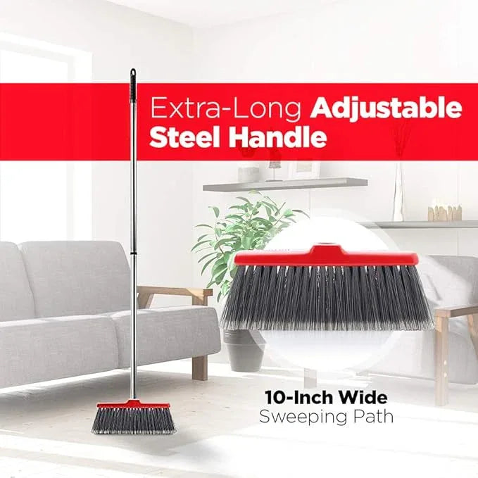 Fuller Brush Adjustable Kitchen Broom – 10" Wide Broom Head with Split-End Bristles and Steel Handle (29"–52") for Sweeping Fine Dust and Crumbs – Red (Fiesta Broom Complete) - NeatNest