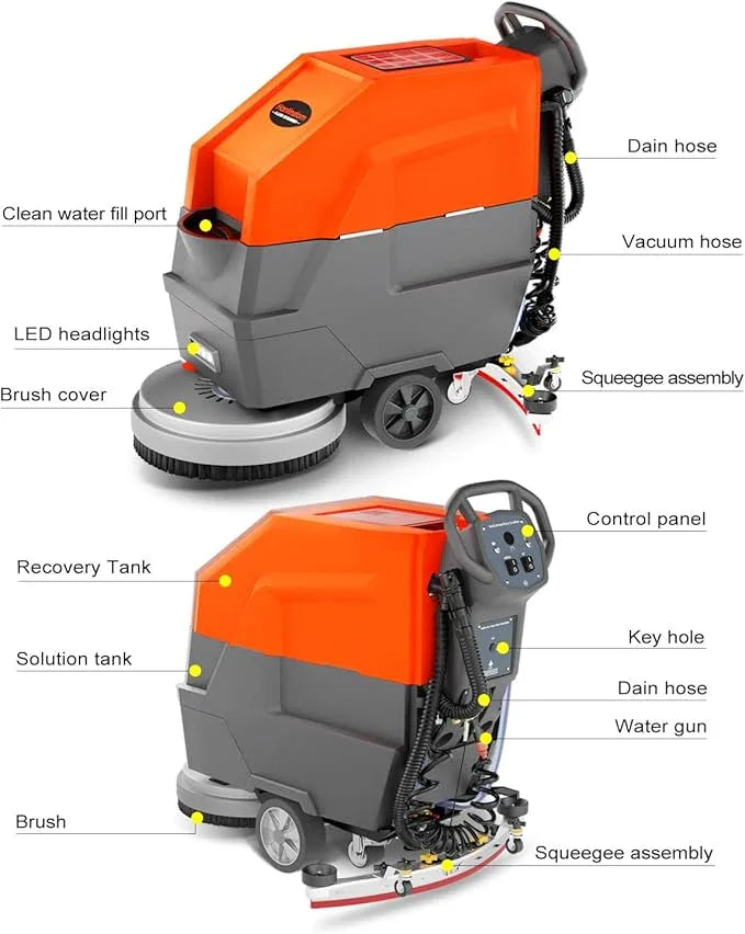 Walk Behind Commercial Floor Scrubber with 20" Ultra-Wide Scrubbing Path,High-pressure Watergun，LED Light，14.5 Gal Large Solution Tank,4 Hours Cordless Working Time,23,700 Sqft/h - NeatNest