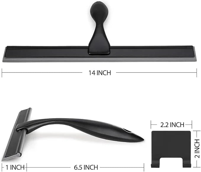 HIWARE All-Purpose Shower Squeegee for Shower Doors, Bathroom, Window and Car Glass - Black, Stainless Steel, 14 Inches - NeatNest