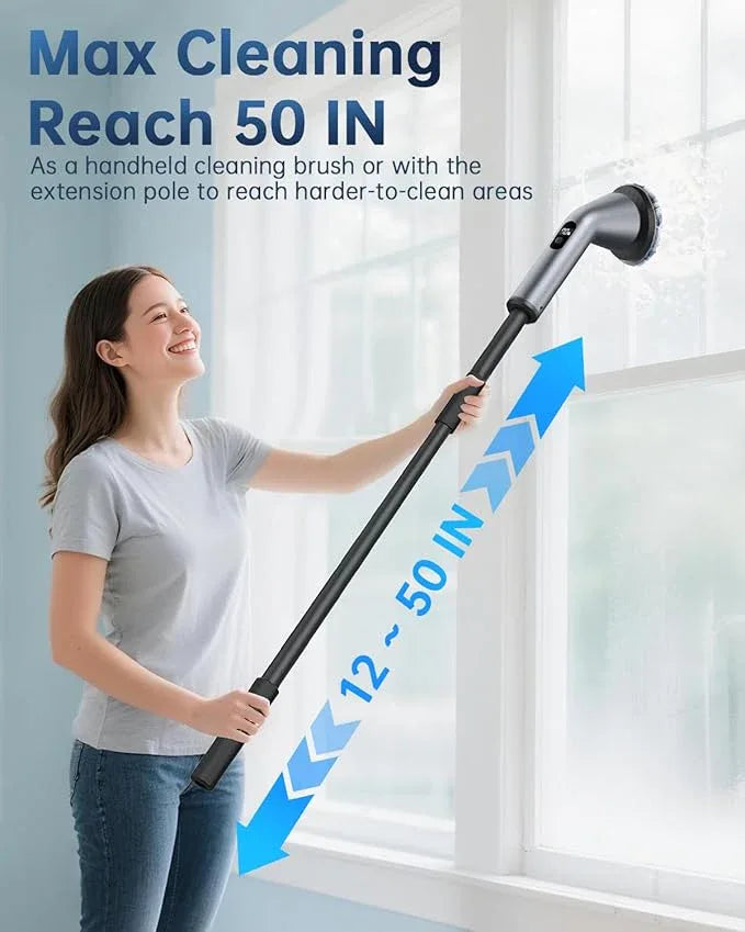 Electric Spin Scrubber, IPX7 Waterproof Dual Speed Cordless Cleaning Brush with 7 Brush Heads, Extendable Long Handle Shower Scrubber for Bathroom Shower Bathtub Glass Tub Tile Floor Car - NeatNest
