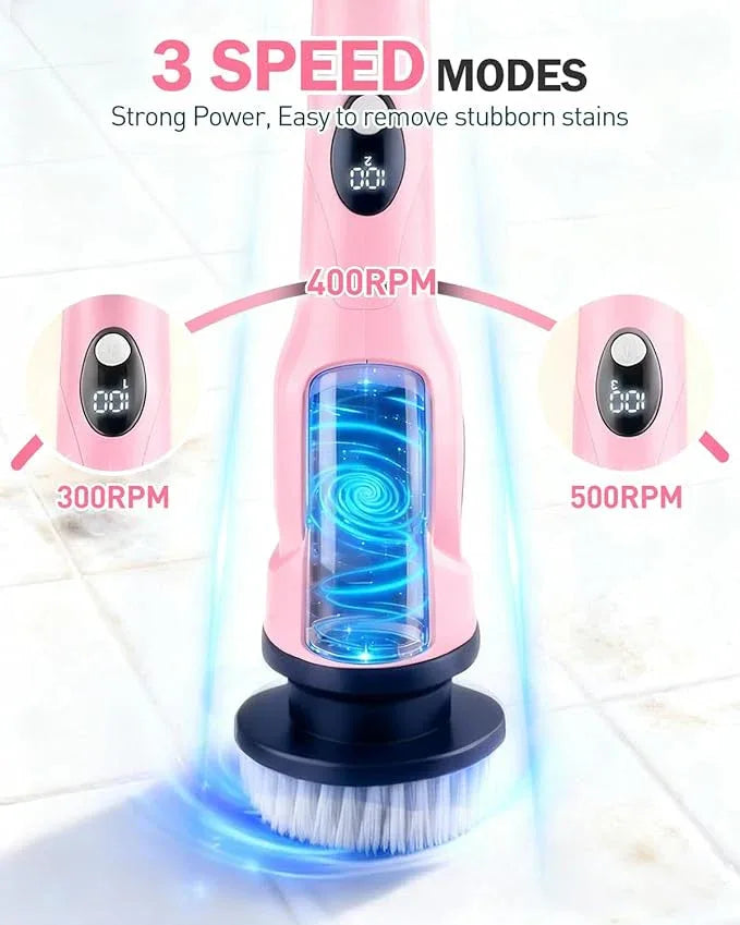 Electric Spin Scrubber, 3-Speed Cordless Shower Scrubber with 90° Adjustable & 10 Replaceable Brush Heads, 90 Mins Runtime & Full-Body IPX7 Waterproof Shower Cleaner Brush with Long Handle - NeatNest