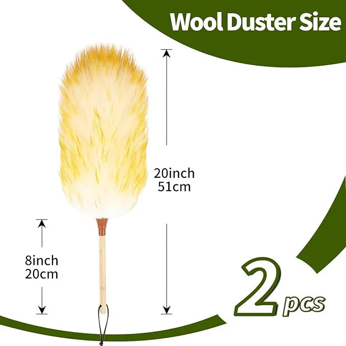 Natural Lambswool Duster 20 Inch Handheld with Wooden Handle Duster Dusting Tool for Blinds Electronics Furniture Delicate Surfaces (2Pcs) - NeatNest
