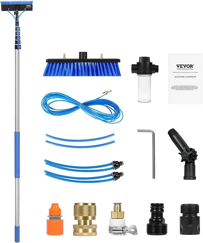 VEVOR Water Fed Pole Kit, 36FT Solar Panel Cleaning Pole with Extendable Handle, 180° Rotatable Brush Head & 65.6FT Hose, Household & Outdoor Window Cleaner Tool for Caravan Solar Panel Deck - NeatNest