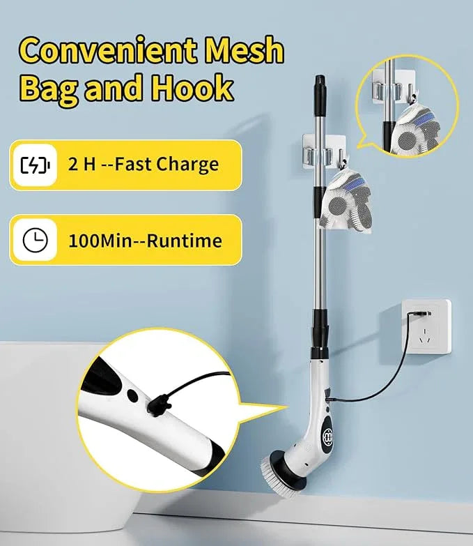 Electric Spin Scrubber,Cordless Cleaning Brush,Shower Scrubber with 9 Scrub Brush,3 Speed,Adjustable Extension Handle,Power LED Display, Voice Broadcast,Power Scrubber for Bathroom Kitchen Cleaning - NeatNest