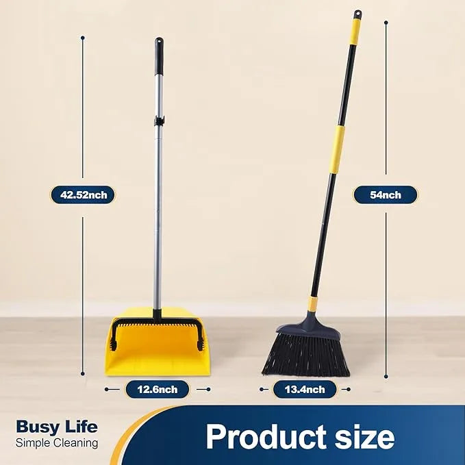 Yocada Commercial Broom and Dustpan Set with Comb Commercial Outdoor Indoor for Courtyard Garage Lobby Mall Market Floor Home Kitchen Room Office Pet Hair Rubbish - NeatNest