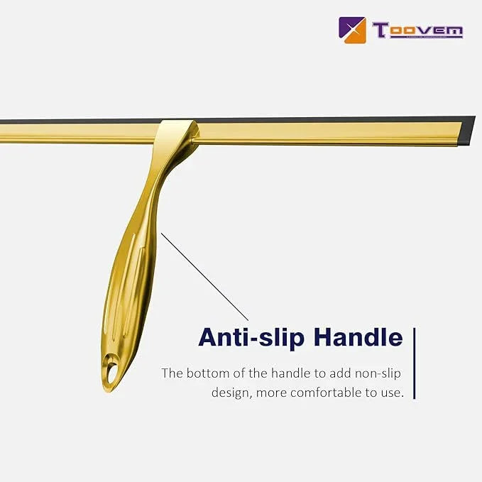 TOOVEM 14 Inch Shower Squeegee for Glass Doors, Window, Bathroom, Car Windshield, Shower Cleaning Tools with S Hook, Square Sticky Hook (Gold) - NeatNest