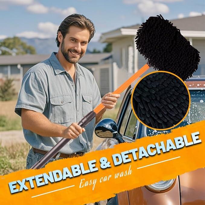 RIDE KINGS Car Wash Brush, Car Duster Exterior Scratch Free 180°Adjustable,Truck Cleaning Supplies with Ergonomic 15°Curved Extentable Pole Handle, Car Washing Equipment - Orange - NeatNest