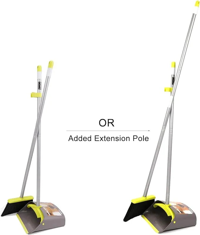 TreeLen Broom and Dustpan Set, TreeLen Broom with Dust Pan with Long Handle Combo Set for Office and Home Standing Upright Sweep Use with Lobby - NeatNest