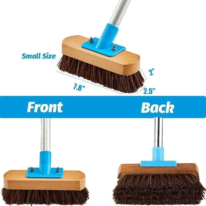 YONILL Heavy Duty Deck Brush with Long Handle - 60" Floor Scrub Brush with Stiff Natural Palmyra Bristles, Outdoor Scrubber Brushes for Cleaning Rough Surface, Concrete Floor, Patio, Garden, Sidewalk - NeatNest