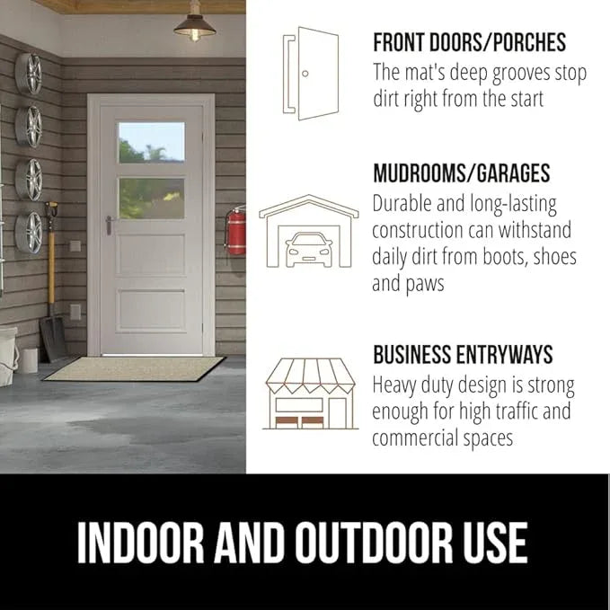 GORILLA GRIP Waterproof Traffic Guard Door Mat, 35x23, Heavy Duty Entryway Mats, Strong Rubber Back Commercial Utility Rugs for Office Hallway, Garage Floor and Home, Low Profile Carpet Runner, Beige - NeatNest
