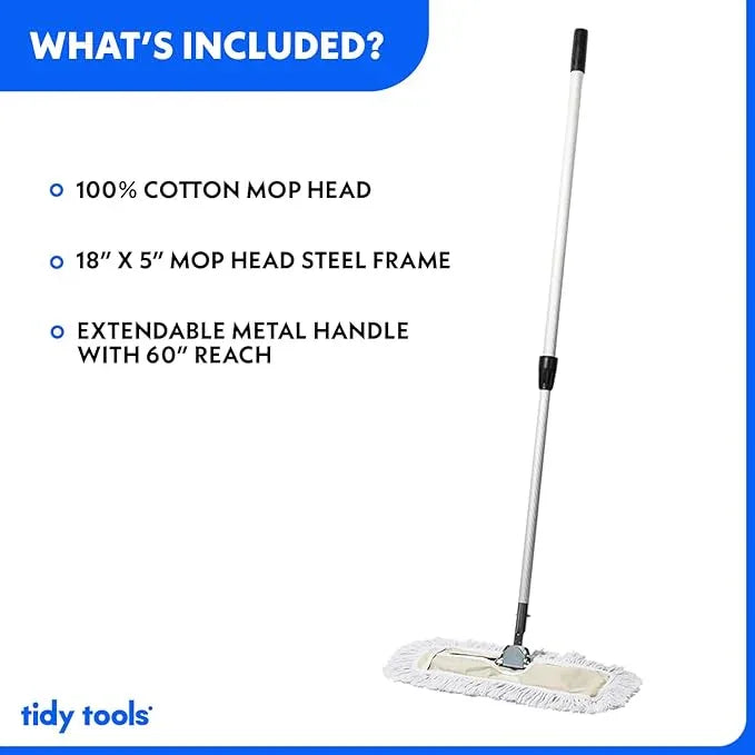 Commercial Dust Mop – 18 Inch Floor Sweeper for Hardwood, Reusable Cotton Mop Head, Extendable Handle, Dry Mop for Floor Cleaning & Janitorial Supplies - NeatNest