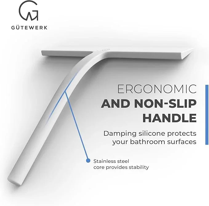 GÜTEWERK Shower Squeegee for Glass Doors, Silicone Window Squeegee, Bathroom and Glass Cleaning - White - 9 Inch - NeatNest