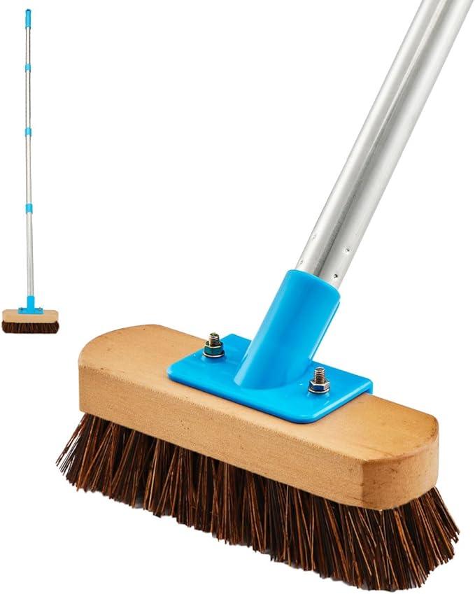 YONILL Heavy Duty Deck Brush with Long Handle - 60" Floor Scrub Brush with Stiff Natural Palmyra Bristles, Outdoor Scrubber Brushes for Cleaning Rough Surface, Concrete Floor, Patio, Garden, Sidewalk - NeatNest