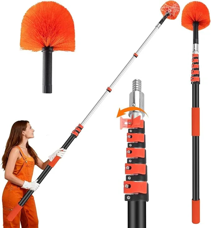 30FT Cobweb Duster with Extension Pole - High Reach Duster for High Ceilings & Outdoor Use - Telescoping Pole 5-24 Ft, Soft Bristles Cobweb Cleaner - 3/4" Acme Universal Thread - NeatNest