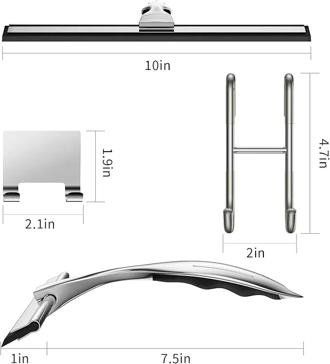 Shower Squeegee Set, 10-Inch Stainless Steel Squeegee for Bathroom, Shower Doors, Mirrors, Tiles, and Car Windows - 100% Streak Free, Includes Shower Door Hook, Adhesive Hook and Spare Silicone Blade - NeatNest