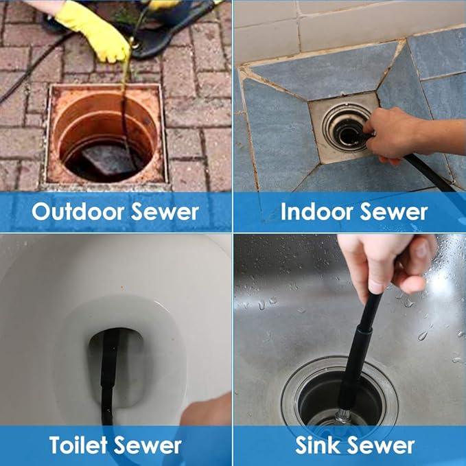 Sewer Jetter Kit for Pressure Washer 50FT, Newest 5800PSI Drain Cleaner Hose 1/4 Inch NPT Corner, Rotating and Button Nose Sewer Jetting Nozzle Pearl Corsage Pin Waterproof Tape - NeatNest