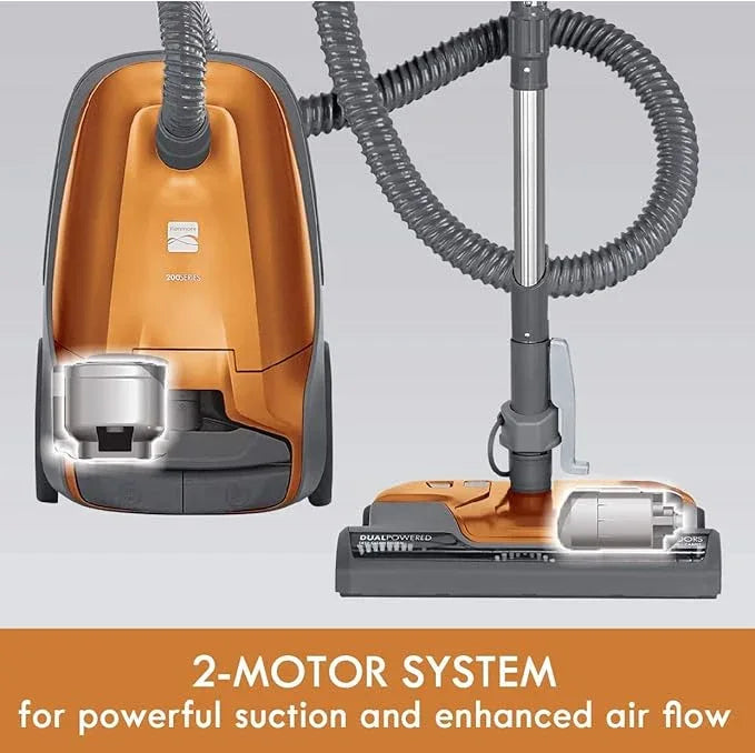 Kenmore 81214 200 Series Pet Friendly Lightweight Bagged Canister Vacuum with HEPA, 2 Motor System, and 3 Cleaning Tools-Orange - NeatNest