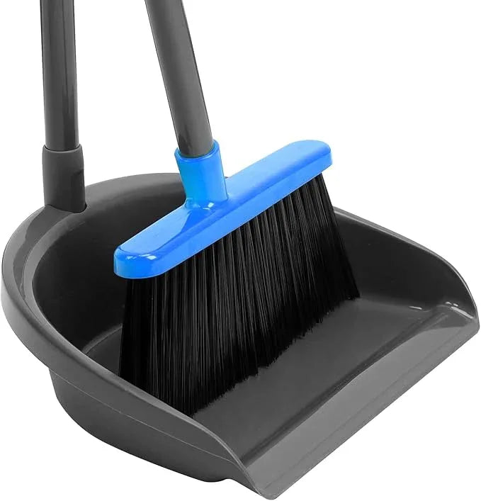 Broom and Dustpan Set ，Long Handle Broom with Upright Standing Dust pan for Indoor Outdoor Home Kitchen Office Floor Cleaning - NeatNest