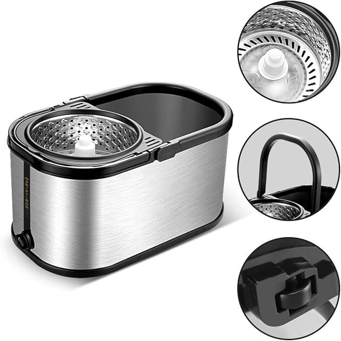 Spin Mop and Bucket with Wringer Set for Home,360° Mop and Bucket with Separate Clean and Dirty Water,Wet Dust Mop for Floor Cleaning with Extra Refills (Silver) - NeatNest
