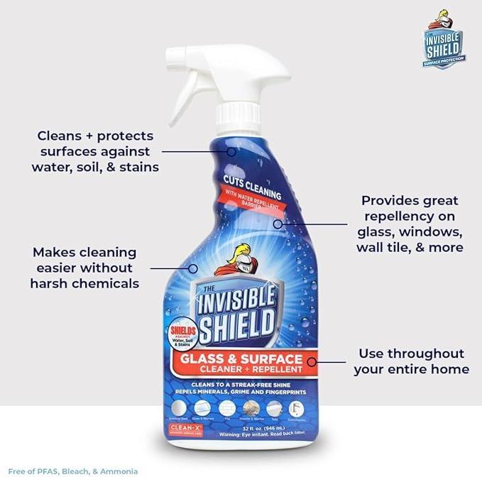 Invisible Shield Glass & Surface Cleaner 32 fl. oz. Cleans and Protects on multi surfaces by UNELKO- Clean-X (3) - NeatNest