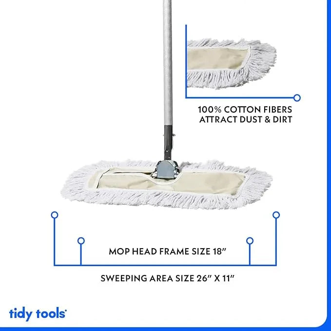 Commercial Dust Mop – 18 Inch Floor Sweeper for Hardwood, Reusable Cotton Mop Head, Extendable Handle, Dry Mop for Floor Cleaning & Janitorial Supplies - NeatNest