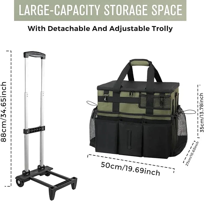 Rolling Cleaning Caddy Bag with Detachable Trolley, Large Cleaning Supplies Organizer with Wheels, Multi-Pocket Cleaning Cart with Adjustable Shoulder Strap for Housekeepers & Home Use, Armygreen - NeatNest