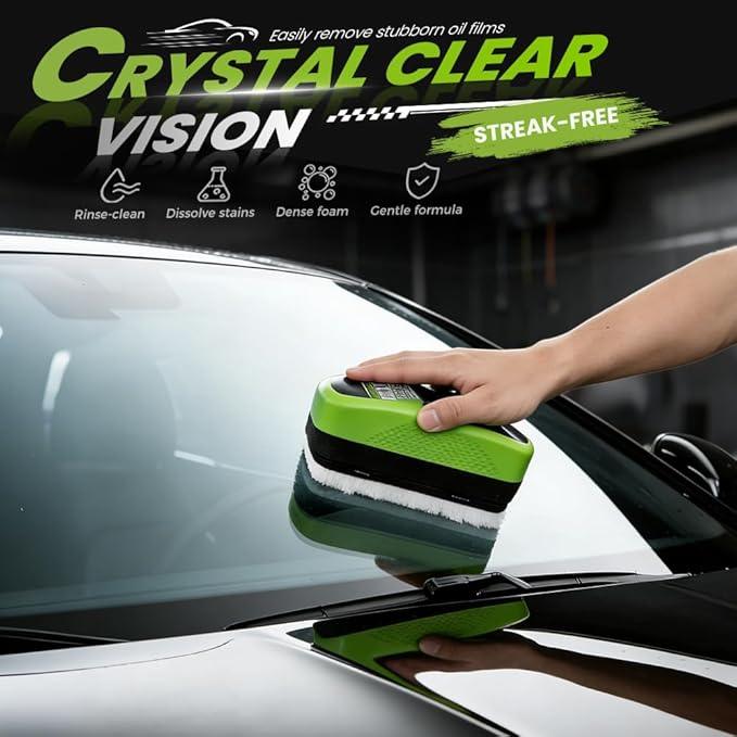 Car Glass Oil Film Cleaner, New Automotive Oil Film Cleaning Brush, Car Windshield Cleaner with Extra Cleaner, Preserve Clarity, Immediately See the Effects, Perfect Visibility at All Times (1Set) - NeatNest