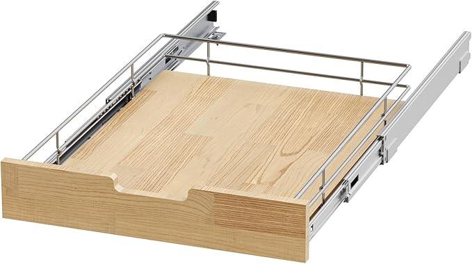 Pull Out Cabinet Organizer,Heavy-Duty Slide Out Shelf, Wood And Wire Basket, Pull Out Drawer for for Kitchen Under Sink Space, Pantry, Bathroom (17 * 21 WM) - NeatNest