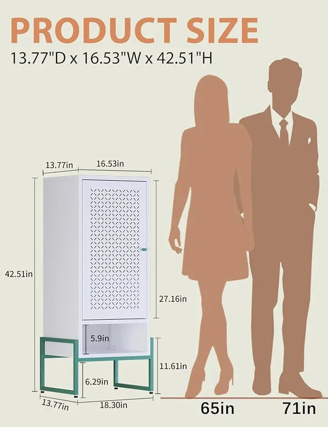 Metal Storage Cabinet with Adjustable Shelves, 42.51"H Freestanding Organizer for Pantry, Kitchen, Bathroom & Laundry Room, Strong & Rust-Resistant, Easy Assembly (White & Green Stylish Two-Tone) - NeatNest