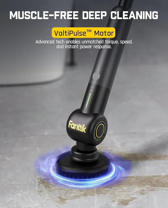 Fanttik Flip G9 Pro Electric Scrubber, VoltiPulse Motor, Dual-Speed Cleaner with 6 Brush Heads, Adjustable Angle & Extendable Handle, IPX7 Waterproof, Type-C Charge for Bathroom, Tile, Grout - Black - NeatNest