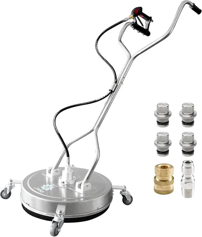 janz 20" Pressure Washer Surface Cleaner with 4 Wheels,Dual Handle,Stainless Steel Housing, 4 Replacement Nozzles and 2 Hose Adapters,Ideal for Driveways, Sidewalks,Patios,Decks Cleaning - NeatNest