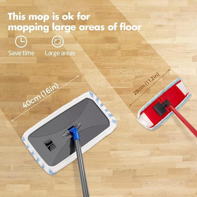 Masthome Extra Large Microfiber Mop for Floor Cleaning, 16“ Flat Mop with 5 Pad for Wet & Dry Use, Dust Mop for Hardwood Laminate Tile Ceramic, 1 Cleaning Scraper Included-Blue - NeatNest