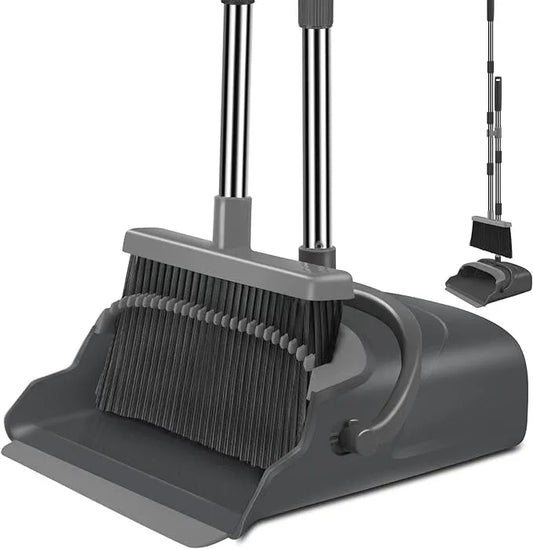 kelamayi Broom and Dustpan Set for Home, Office, Indoor&Outdoor Sweeping, Stand Up Broom and Dustpan (Black&Gray) - NeatNest