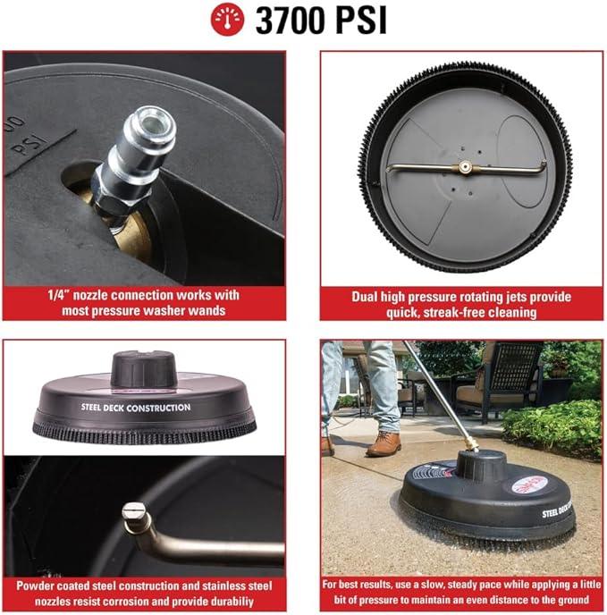 Simpson Cleaning 80165 Universal 15" Steel Pressure Washer Surface Cleaner for Cold Water Machines, 1/4" Quick Connection, Recommended Min 2200 PSI up to Max of 3700 PSI, Black - NeatNest