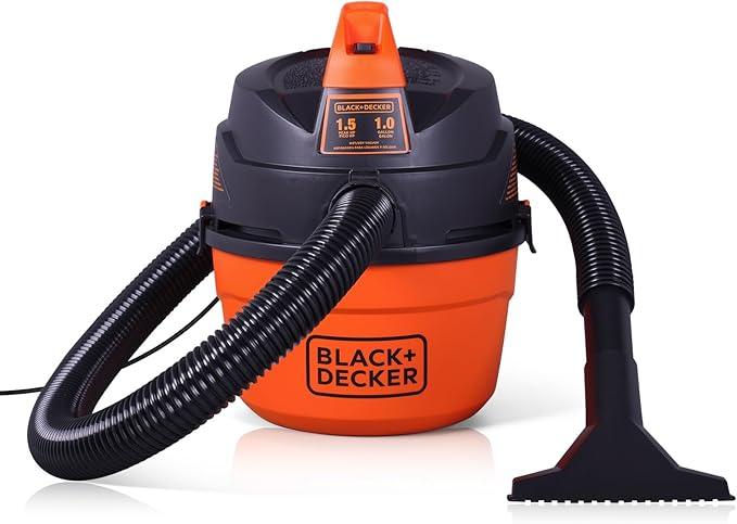 BLACK+DECKER Shop Vacuum Wet and Dry, Small Shop Vac with Accessories, 1 Gallon 1.5 Peak HP, Wall Mount Mini Vacuum for Garage, Home and Pet, 60CFM (BDXV18101P-1H) - NeatNest