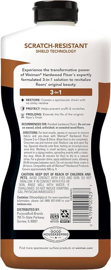 Weiman Hardwood Floor Cleaner and Polish - Cleans Vinyl Tile, Solid, Laminate, Natural Shine, No Residue, Removes Scratches, Leaves Protective Layer, 1 Gallon Mop Soap & 32 Oz Restorer - NeatNest