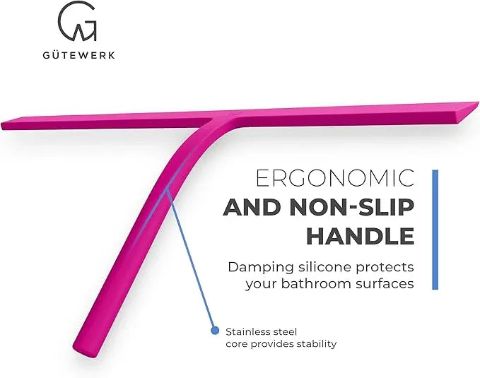 GÜTEWERK Shower Squeegee for Glass Doors, Silicone Window Squeegee, Bathroom and Glass Cleaning - Pink - 15 Inch - NeatNest