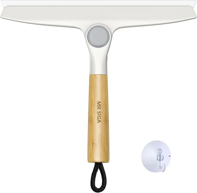 MR.SIGA All Purpose Silicone Squeegee for Shower Door, Mirror, Glass, Streak Free Shower Squeegee, Pivoting Bamboo Handle, Includes 1 Suction Hook, 10 inch Wide, 1 Pack - NeatNest